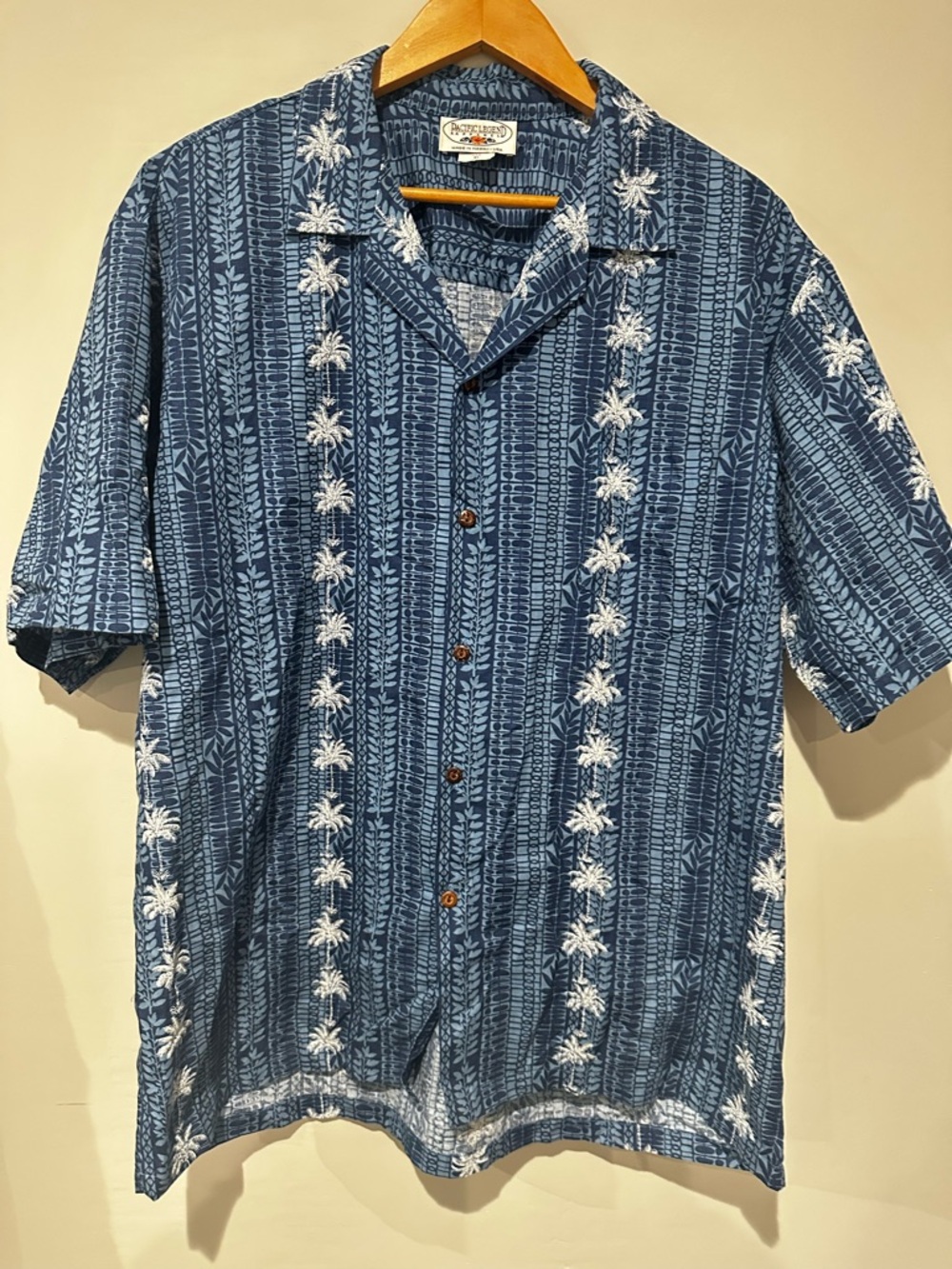 Pacific Legend Hawaiian Shirt XL Blue Palm Trees Made In Hawaii Aloha